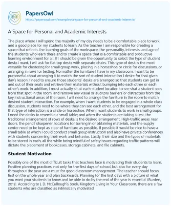 Essay on A Space for Personal and Academic Interests