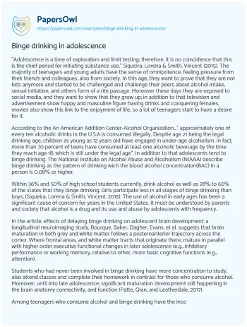 Essay on Binge Drinking in Adolescence