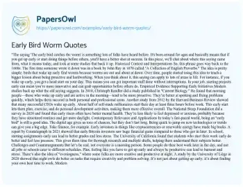 Essay on Early Bird Worm Quotes