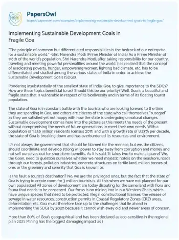 Essay on Implementing Sustainable Development Goals in Fragile Goa