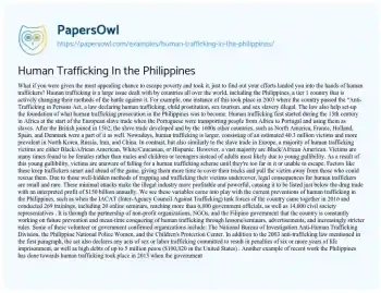 Essay on Legal Innovations in Fighting Human Trafficking in the Philippines