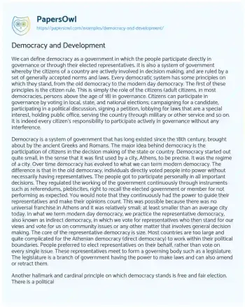 Essay on Democracy and Development