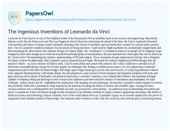 Essay on The Ingenious Inventions of Leonardo Da Vinci