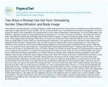 Essay on Two Ways a Woman Can Get Hurt: Unmasking Gender Objectification and Body Image