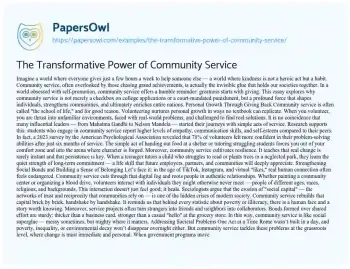 Essay on The Transformative Power of Community Service