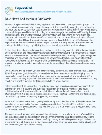 Essay on Fake News and Media in our World