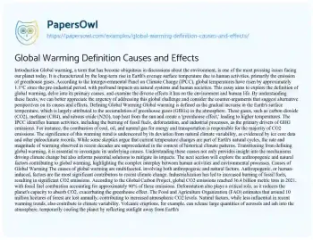 Essay on Global Warming Definition Causes and Effects