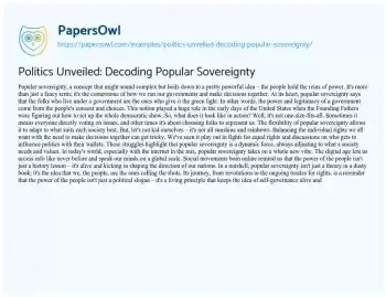 Essay on Politics Unveiled: Decoding Popular Sovereignty