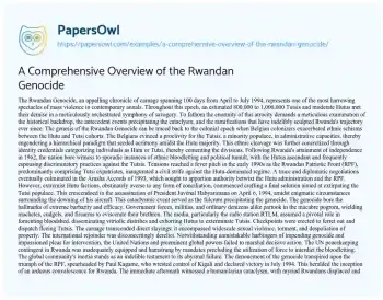 Essay on A Comprehensive Overview of the Rwandan Genocide