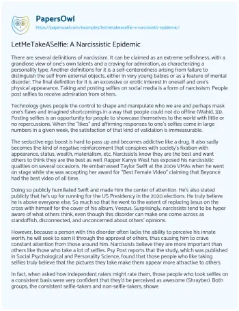 Essay on LetMeTakeASelfie: a Narcissistic Epidemic