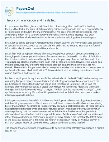 Essay on Theory of Falsification and Tesla Inc.