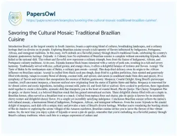 Essay on Savoring the Cultural Mosaic: Traditional Brazilian Cuisine