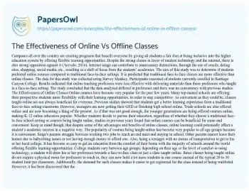 Essay on The Effectiveness of Online Vs Offline Classes 