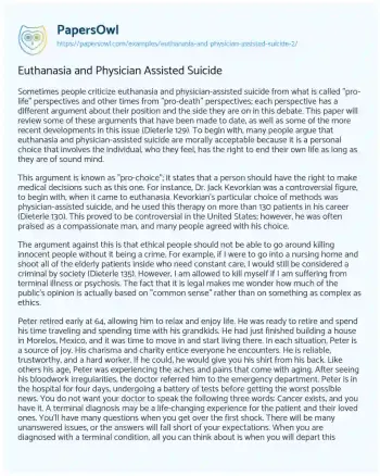 Essay on Euthanasia and Physician Assisted Suicide