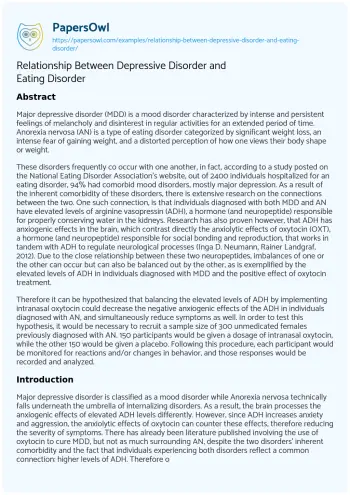 Essay on Relationship between Depressive Disorder and Eating Disorder