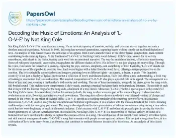 Essay on Decoding the Music of Emotions: an Analysis of ‘L-O-V-E’ by Nat King Cole