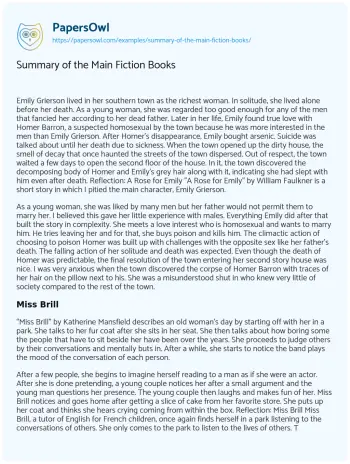 Essay on Summary of the Main Fiction Books