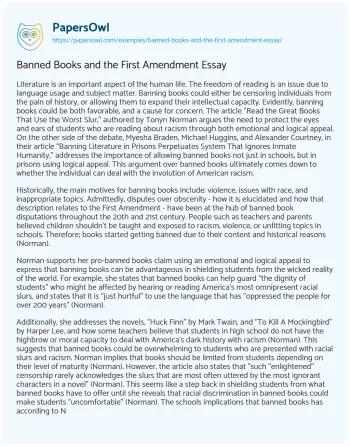 Essay on Banned Books and the First Amendment