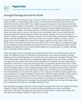 Essay on Arranged Marriage Around the World