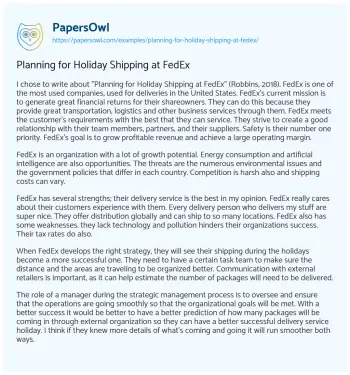 Essay on Planning for Holiday Shipping at FedEx