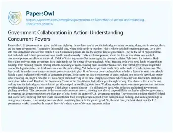 Essay on Government Collaboration in Action: Understanding Concurrent Powers