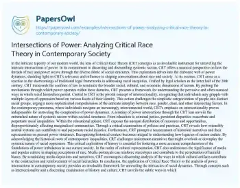 Essay on Intersections of Power: Analyzing Critical Race Theory in Contemporary Society