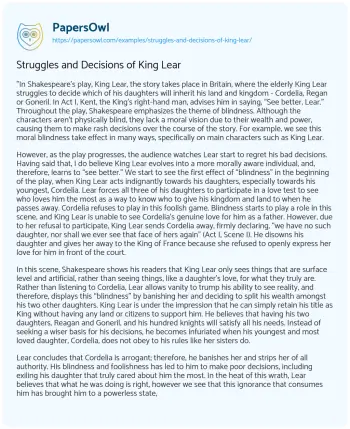 Essay on Struggles and Decisions of King Lear