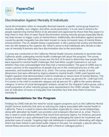 Essay on Discrimination against Mentally Ill Individuals