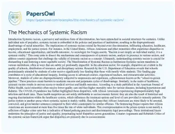 Essay on The Mechanics of Systemic Racism