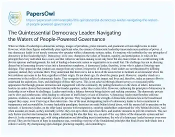 Essay on The Quintessential Democracy Leader: Navigating the Waters of People-Powered Governance