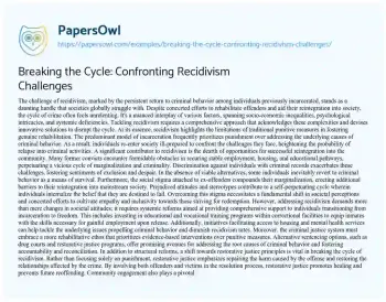 Essay on Breaking the Cycle: Confronting Recidivism Challenges