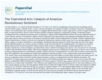 Essay on The Townshend Acts: Catalysts of American Revolutionary Sentiment