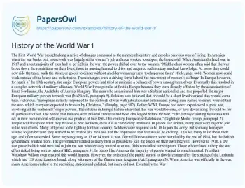 Essay on History of the World War 1