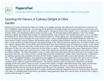 Essay on Savoring the Flavors: a Culinary Delight at Olive Garden