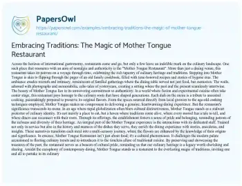 Essay on Embracing Traditions: the Magic of Mother Tongue Restaurant