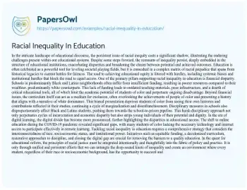 Essay on Racial Inequality in Education