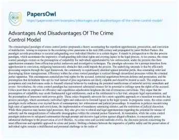 Essay on Advantages and Disadvantages of the Crime Control Model