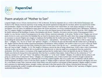 Essay on Poem Analysis of “Mother to Son”