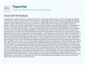 Essay on Cover Girl Ad Analysis