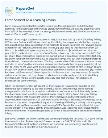 Essay on Enron Scandal as a Learning Lesson