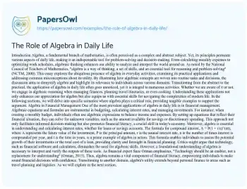 Essay on The Role of Algebra in Daily Life