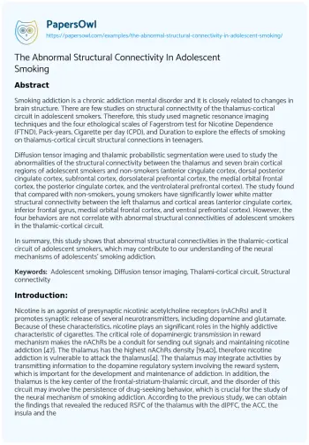 Essay on The Abnormal Structural Connectivity in Adolescent Smoking