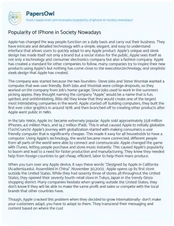 Essay on Popularity of IPhone in Society Nowadays