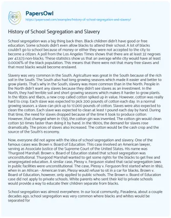 Essay on History of School Segregation and Slavery