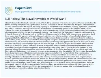 Essay on Bull Halsey: the Naval Maverick of World War II