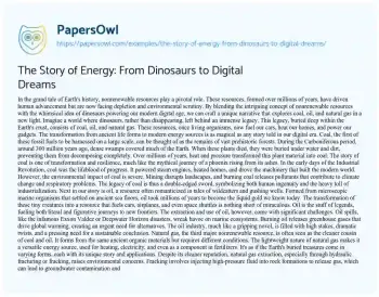 Essay on The Story of Energy: from Dinosaurs to Digital Dreams