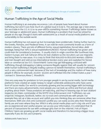 Essay on Human Trafficking in the Age of Social Media