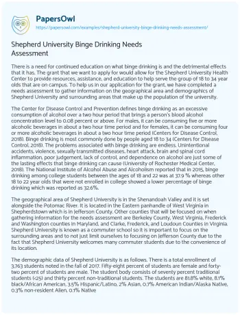 Essay on Shepherd University Binge Drinking Needs Assessment