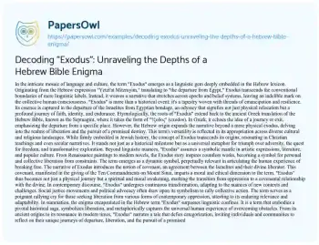 Essay on Decoding “Exodus”: Unraveling the Depths of a Hebrew Bible Enigma