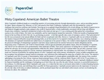 Essay on Misty Copeland: American Ballet Theatre